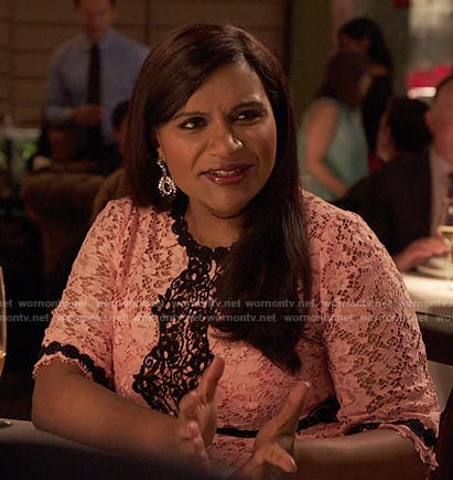 Mindy's pink and black lace dress on The Mindy Project