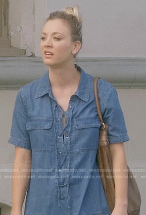 Penny's denim lace-up dress on The Big Bang Theory