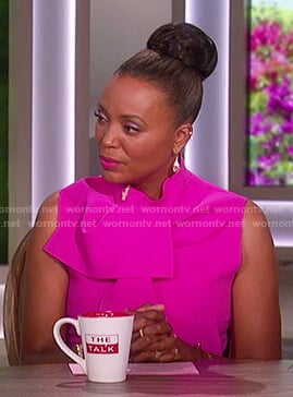 Aisha's pink tie neck mini dress on The Talk