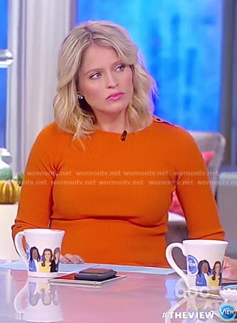 Sara's orange ribbed long sleeve dress on The View