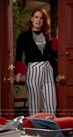 Sally's pink fur cuff top and striped pants on The Bold and the Beautiful