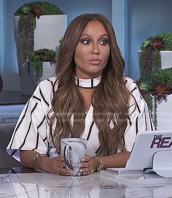 Adrienne's striped choker neck dress on The Real