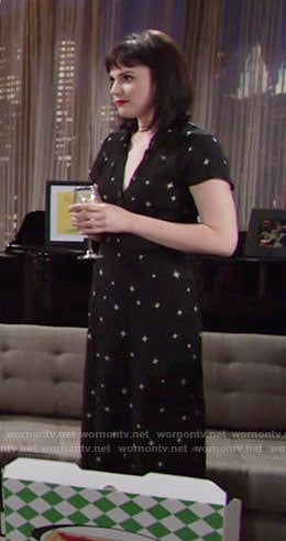 Tessa's black star print midi dress on The Young and the Restless