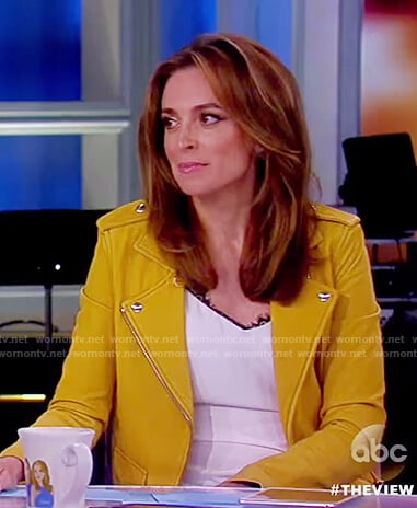 Jedediah's yellow leather jacket and white lace trim top on The View