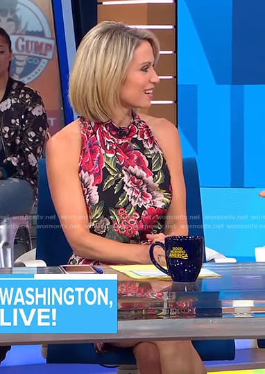 Amy's black floral sleeveless dress on Good Morning America