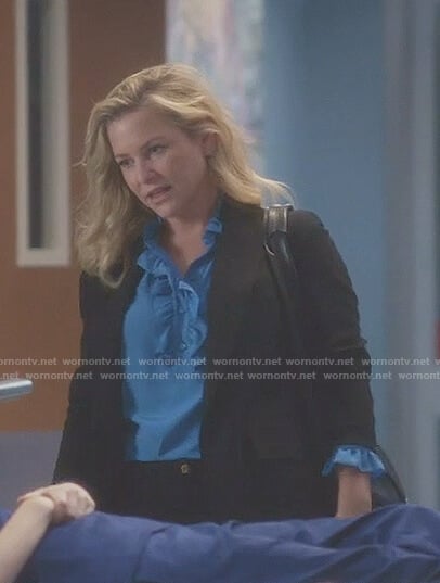 Arizona's blue ruffle blouse on Grey's Anatomy
