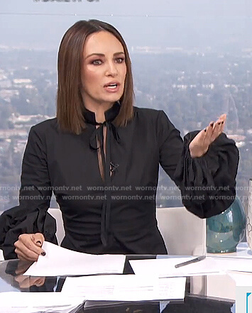Catt's black balloon sleeve tie neck top on E! News Daily Pop