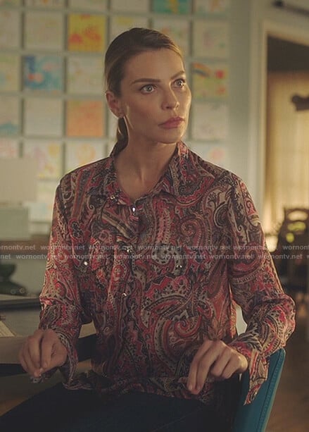 Chloe's pink paisley print blouse on Lucifer