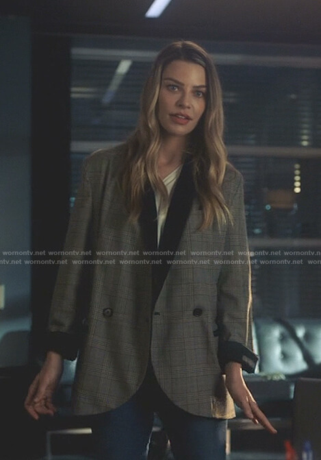 Chloe's plaid contrast shawl collar blazer on Lucifer