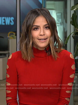 Erin's red cutout sleeve top on Live from E!