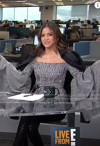 Erin's gingham check bell sleeve top on Live from E!