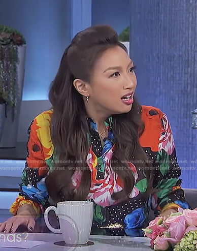 Jeannie's black floral dotted dress on The Real