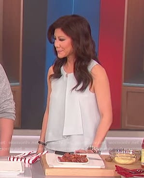 Julie's blue ruffle sleeveless top on The Talk