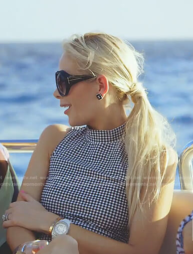 Kameron's gingham check swimsuit on The Real Housewives of Dallas