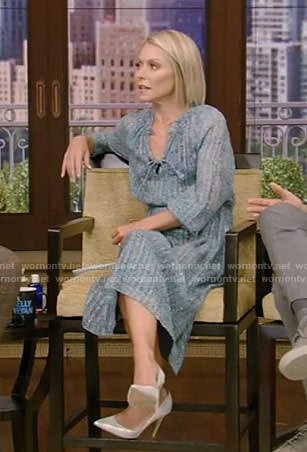 Kelly's blue floral chiffon dress on Live with Kelly and Ryan