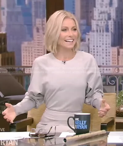 Kelly's grey dolman sleeve top and skirt on Live with Kelly and Ryan