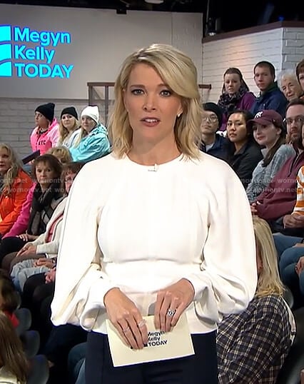 Megyn's white draped sleeve top on Megyn Kelly Today