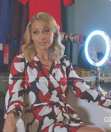 Portia's heart print wrap dress on Great News