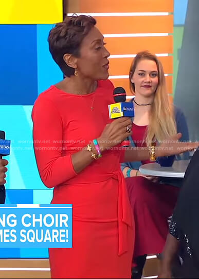 Robin's red tie waist dress on Good Morning America