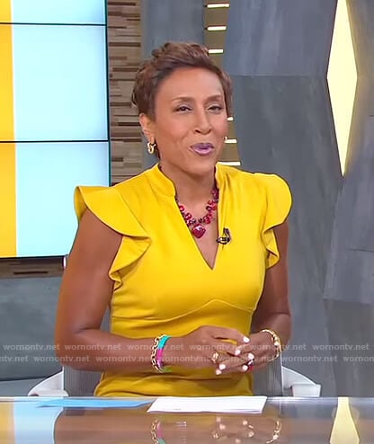 Robin's yellow ruffled sleeve dress on Good Morning America
