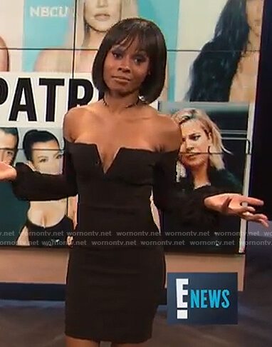 Zuri's black off-shoulder mini dress on E! News