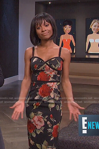 Zuri's black rose print dress on E! News