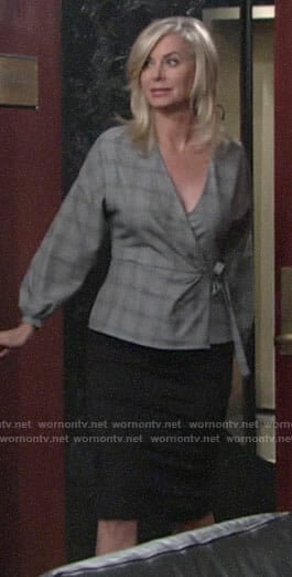 Ashley's grey plaid wrap top on The Young and the Restless