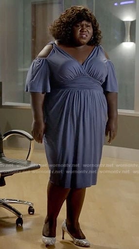 Becky's blue cold shoulder dress on Empire