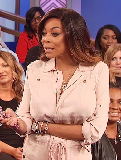 Wendy's beige denim jumpsuit on The Wendy Williams Show