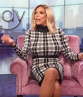 Wendy's plaid long sleeve sweater dress on The Wendy Williams Show