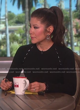 Julie's black ribbed embellished top on The Talk