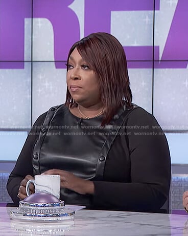 Loni's black leather button front dress on The Real