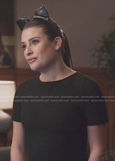Valentina's black textured short sleeve dress on The Mayor
