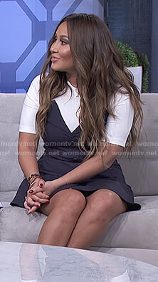 Adrienne's blue and white button front dress on The Real