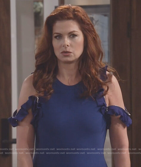 Grace's blue ruffle trim zipper dress on Will and Grace