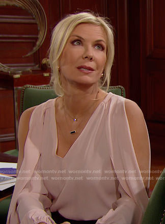 Brooke's pink split-sleeve blouse on The Bold and the Beautiful