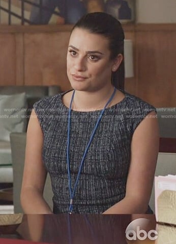 Valentina's navy cap sleeve flare dress on The Mayor