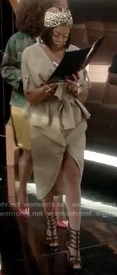 Cookie's khaki bow front dress and leopard turban on Empire