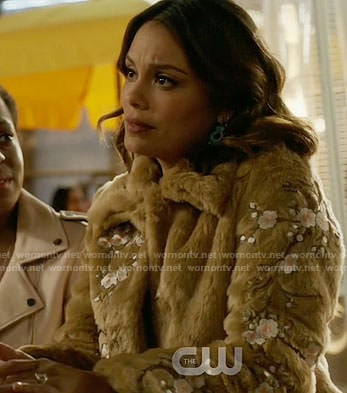 Cristal's floral embroidered fur coat on Dynasty