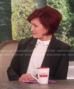 Sharon's white embellished collar top on The Talk