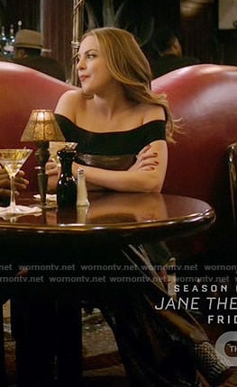 Fallon's off-shoulder jumpsuit on Dynasty