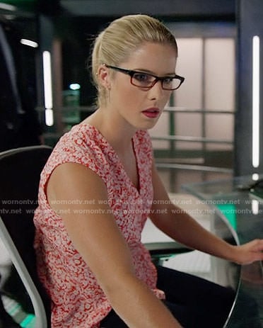 Felicity's red floral top on Arrow