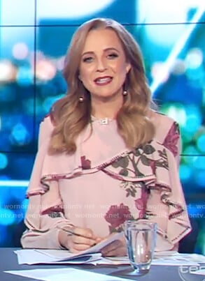 Carrie's pink floral ruffle top on The Project