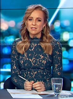 Carrie's green floral lace top on The Project