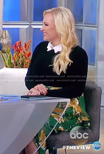 Meghan's green floral print asymmetric skirt on The View
