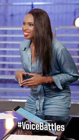 Jennifer Hudson's blue ruched shirtdress on The Voice