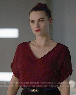 Lena's red v-neck top on Supergirl