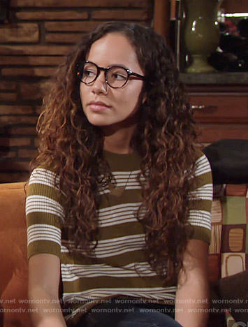 Mattie's olive striped top on The Young and the Restless