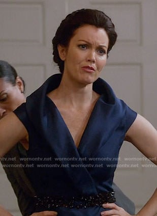 Mellie's blue shawl collar gown on Scandal
