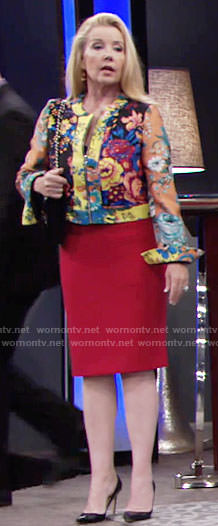 Nikki's mixed floral print jacket on The Young and the Restless